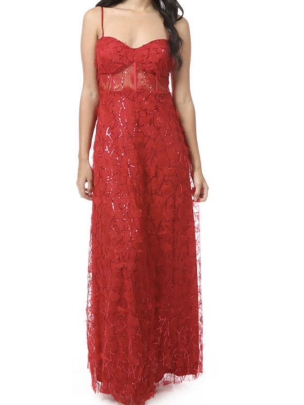 Jump Red Lace Maxi Dress with Spaghetti Straps
